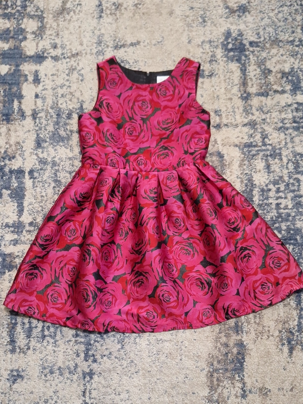 The Children's Place Girls Fuchsia Pink Rose Floral Brocade Party Dress Size 14